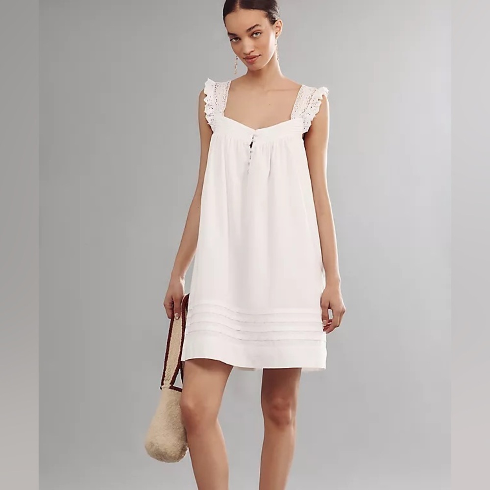 Anthropologie Sleeveless Poplin Mini Dress White NWT